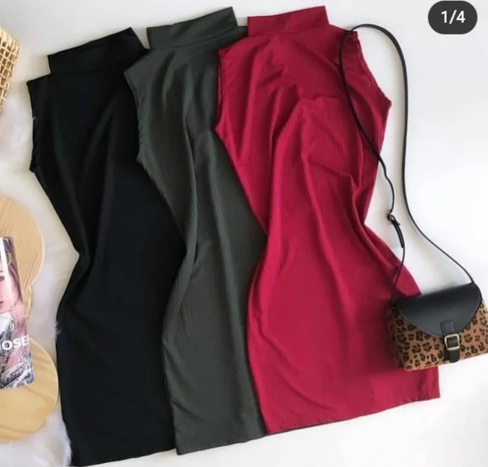 vestido feminino canelado gola alta sem manga promoção moda meninas